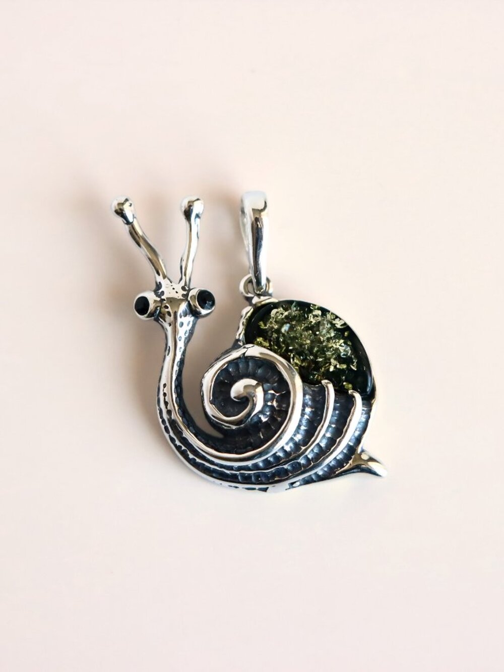 Baltic Amber Snail Pendant in Sterling Silver